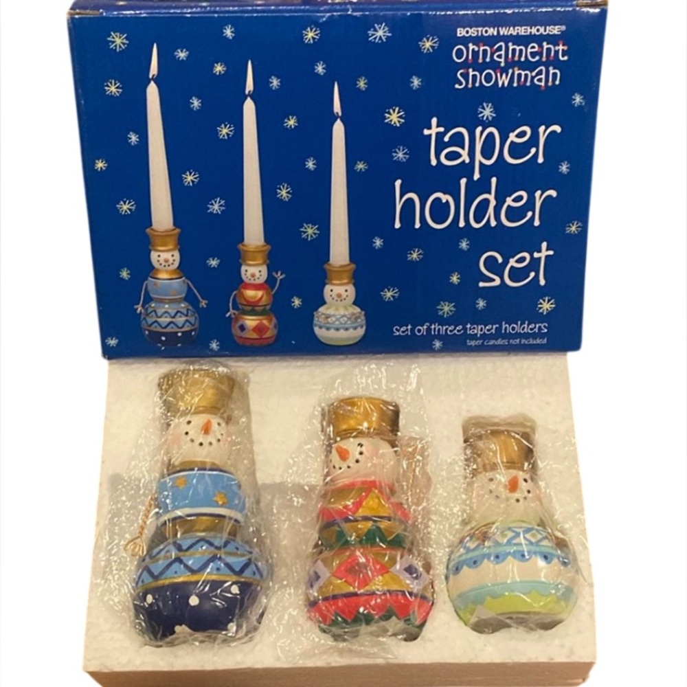 Boston Warehouse Festive Snowman Taper Holders - Blue, Red, Yellow